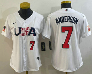 Womens USA Baseball #7 Tim Anderson Number 2023 White World Classic Stitched Jersey->2023 world baseball classic->MLB Jersey